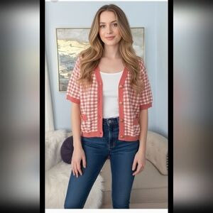 VTG Pendleton Country Sophisticates Womens Cardigan Sweater Salmon Check Size M